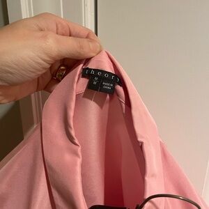 Theory light pink satin button down blouse